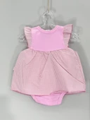 Kareli Etekli Kız Bebek  Body Pembe thumbnail 4