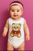 Unisex Baskılı Krem Body Çıtçıtlı Bisiklet Yaka Atlet Kol Beyaz - 1