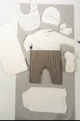 Bej Askılı Pantolon Desenli 7'li Erkek Bebek Yenidoğan Takımı - 2