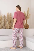 Sude Kadın Büyük Beden Düğme Yaka Penye Kısa Kol İnce Pijama Takımı P134 - 1 Adet  2XL Gül Kurusu thumbnail 3