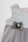 Çiçek Detaylı Tüllü Kız Çocuk Abiye Elbise Gri thumbnail 4
