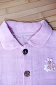 Düğmeli Kısa Kollu Müslin Tulum Pembe - 4