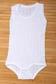 Gözenekli Dokuya Sahip Pamuklu Askılı Bebek Body Beyaz thumbnail 2