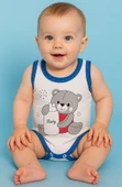 Unisex Baskılı Krem Body Çıtçıtlı Bisiklet Yaka Atlet Kol Mavi - 1