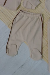 Unisex Ayıcık Desenli 7'li Zıbın Takımı Kahverengi Biyeli Krem - 9