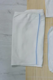 Unisex Ayıcık Desenli 7'li Zıbın Takımı Turkuaz Biyeli Krem thumbnail 5