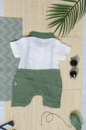 Unisex Askılı Görünümlü Kısa Kollu Bebek Tulum Yeşil - 3