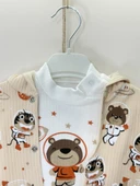 Ayıcık Baskılı Kapüşonlu Erkek Bebek 3'lü Çıtçıtlı Body Takım Açık Kahve thumbnail 4