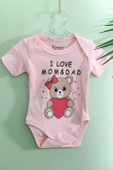 Kız Bebek Kısa Kollu Zıbın I Love Mom & Dad Ayıcık Baskılı Body Pembe - 2