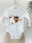 Ayıcık Baskılı Kapüşonlu Erkek Bebek 3'lü Çıtçıtlı Body Takım Açık Kahve thumbnail 2