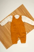 Ayıcık Cepli Salopetli 2'li Bebek Takımı Uzun Kollu Bodyli  Hardal - 2