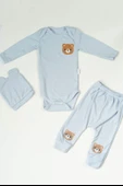 Ayıcık Nakışlı 3'lü Ribana Bebek Takımı Mavi thumbnail 1