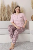 Sude Kadın Büyük Beden Düğme Yaka Penye Kısa Kol İnce Pijama Takımı P146 - 1 Adet  Pembe 3XL - 1