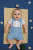 Unisex Askılı Görünümlü Kısa Kollu Bebek Tulum Turkuaz - 1