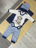 Aslan Baskılı Erkek Bebek 3'lü Body Takım Mavi thumbnail 1