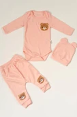 Ayıcık Nakışlı 3'lü Ribana Bebek Takımı Pembe thumbnail 2