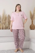 Sude Kadın Büyük Beden Düğme Yaka Penye Kısa Kol İnce Pijama Takımı P146 - 1 Adet  2XL Pembe thumbnail 2