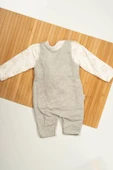 Ayıcık Cepli Salopetli 2'li Bebek Takımı Uzun Kollu Bodyli Gri - 3