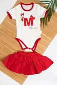 Kırmızı Fırfırlı Etekli Minnie Mouse Baskılı Kız Bebek Body Takımı - 1