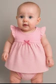Kareli Etekli Kız Bebek  Body Pembe thumbnail 1