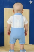Unisex Askılı Görünümlü Kısa Kollu Bebek Tulum Turkuaz - 2
