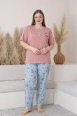 Sude Kadın Büyük Beden Düğme Yaka Penye Kısa Kol İnce Pijama Takımı P127 - 1 Adet  Pudra 3XL thumbnail 3
