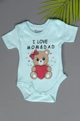 Kız Bebek Kısa Kollu Zıbın I Love Mom & Dad Ayıcık Baskılı Body Mavi thumbnail 2