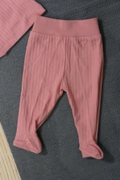 Salopet Askılı 3'lü Kız Bebek Zıbın Takımı Kiremitrengi thumbnail 2