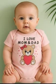 Kız Bebek Kısa Kollu Zıbın I Love Mom & Dad Ayıcık Baskılı Body Pembe - 1