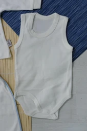 Unisex Ayıcık Desenli 7'li Zıbın Takımı Turkuaz Biyeli Krem thumbnail 4