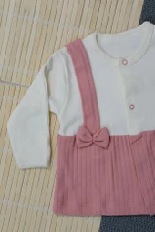 Salopet Askılı 3'lü Kız Bebek Zıbın Takımı Kiremitrengi thumbnail 3