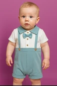Papyonlu Kısa Kollu Bebek Tulum Mint Yeşil - 1