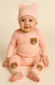 Ayıcık Nakışlı 3'lü Ribana Bebek Takımı Pembe thumbnail 1