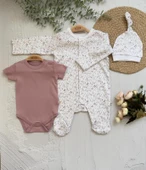 Mürdüm Bebek Tulum, Zıbın Takım İnterlok Kumaş , Çıt çıtlı Uzun Kollu, Şapkalı Seti - 1