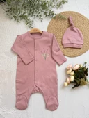 Mürdüm Şapkalı Bebek Tulumu, İnterlok Kumaş , Çıt çıtlı Uzun kollu Patikli Tulum Seti - 4