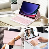 Samsung Galaxy Tab S7 Fe Lte T730 T735 T737 Klavyeli Kılıf Bluetooth Bağlantı Kalem Bölmeli Koruyucu  PEMBE - 5