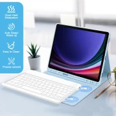 Samsung Galaxy Tab S7 Fe Lte T730 T735 T737 Klavyeli Kılıf Bluetooth Bağlantı Kalem Bölmeli Koruyucu  MAVİ - 4