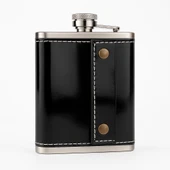 Perlotus 8 Oz 235 cc Hunili Siyah Rugan Hakiki Deri Kılıflı Çelik Viski İçki Matarası - 3