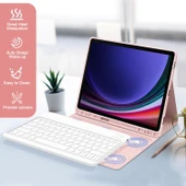 Samsung Galaxy Tab S7 Fe Lte T730 T735 T737 Klavyeli Kılıf Bluetooth Bağlantı Kalem Bölmeli Koruyucu  ROSE GOLD - 4