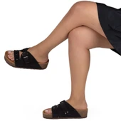 Kadın Hakiki Süet Deri 4,5cm Dolgu Topuklu Rahat Kalıp Günlük Yazlık Terlik thumbnail 5