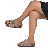 Kadın Hakiki Süet Deri 4,5cm Dolgu Topuklu Rahat Kalıp Günlük Yazlık Terlik thumbnail 1