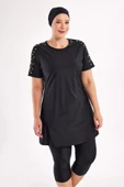 Adasea 251805 Tole Siyah Büyük Beden Kısa Kol Taytlı Mayo thumbnail 2