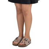 Kadın Hakiki Süet Deri 4,5cm Dolgu Topuklu Rahat Kalıp Günlük Yazlık Terlik thumbnail 2