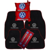Volkswagen Nakışlı Oto Halı Paspas Volkswagen Dijital Baskılı Kırmızı Yastık & Emniyet Kemer Pedi thumbnail 1