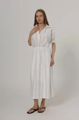 Beli Lastikli Elbise - Beyaz thumbnail 2