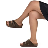 Kadın Hakiki Süet Deri 4,5cm Dolgu Topuklu Rahat Kalıp Günlük Yazlık Terlik thumbnail 9