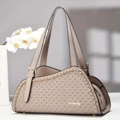 Kadın Ten Lüks Dokuma Izgara Omuz ve El Çantası - 1