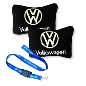 Volkswagen Uyumlu Siyah Polar Ortopedik Araç Koltuk Seyahat Boyun Yastık & Mavi Oto Ayna Askısı thumbnail 1