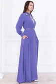 Yaka İşleme Detaylı Rahat Form Elbise 1013-Lila - 6