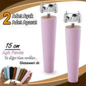 2 Adet Ahşap Ayak 15 Cm Açık Pembe M8 Civatalı Bağlantı Aparatlı Dolap Mobilya Koltuk Kanepe Destek Ayağı Ayakları - 1